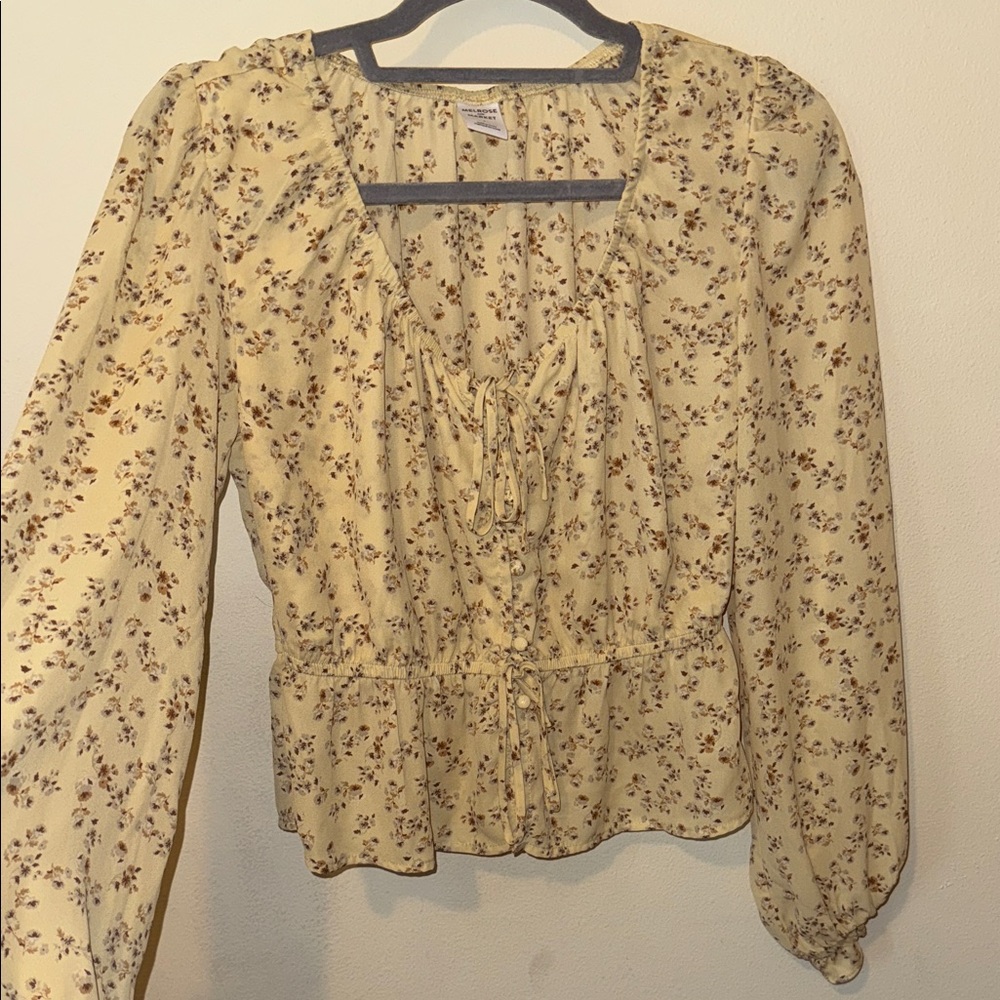 Melrose and Market Floral Tan Blouse